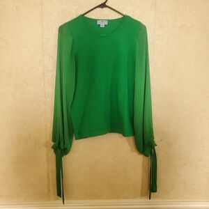 CeCe Vibrant Green Blouse with Tie Sleeves